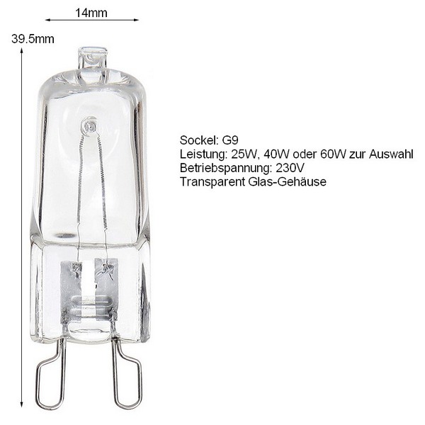 G9 Halogen Lampen Stiftsockel Leuchtmittel 25W 40W 60W